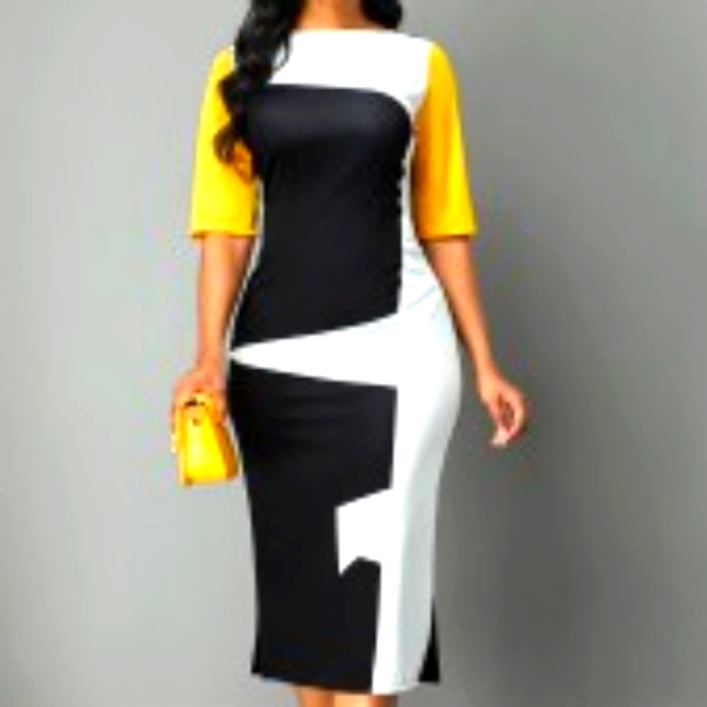 Black, yellow and white dress